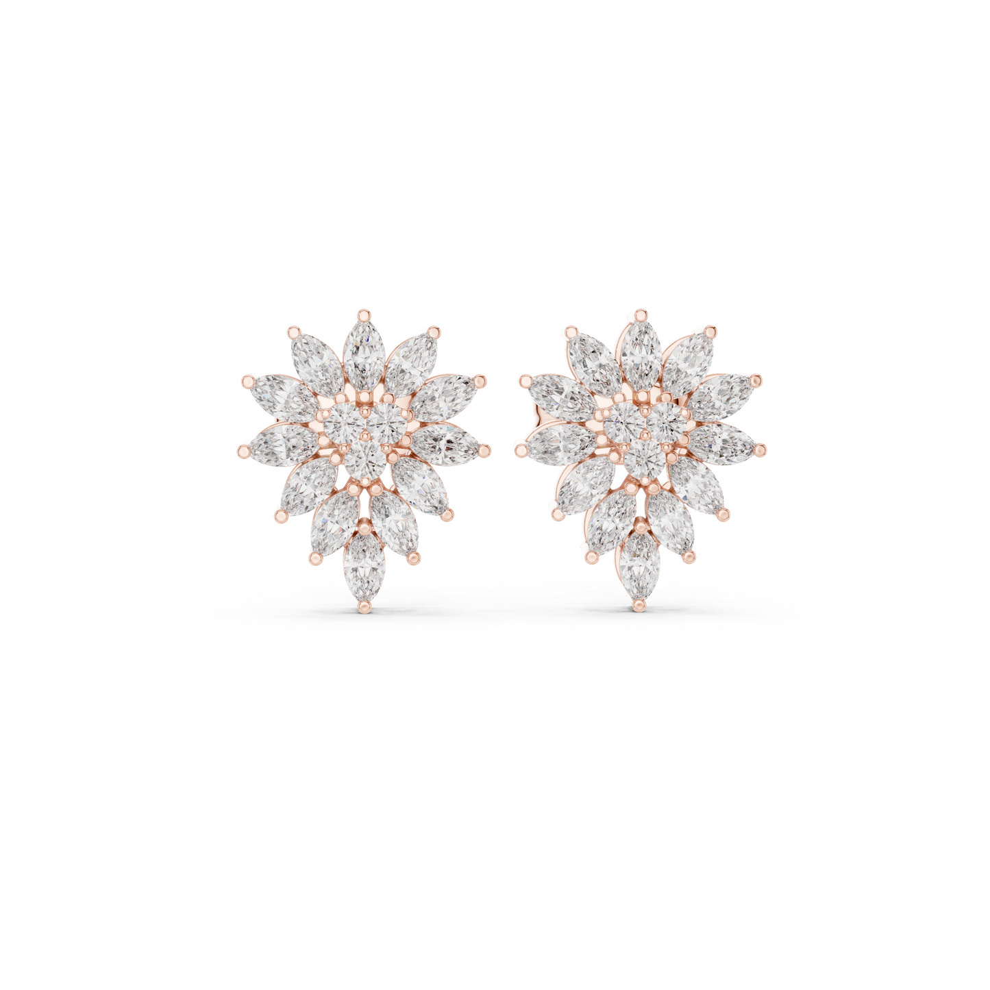 Round/Mrq Cut Dimound Earring 14 K Yellow Gold Earring For Wommen - pure carat