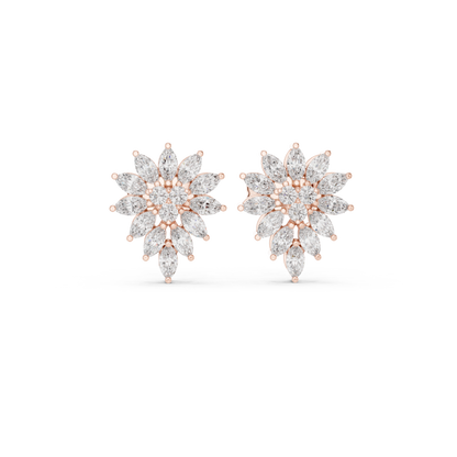 Round/Mrq Cut Dimound Earring 14 K Yellow Gold Earring For Wommen - pure carat