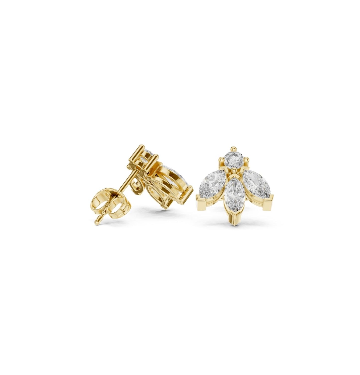 MRQ / Round Cut Diamond Yellow Gold 14 K White Earring For Wommen |pure carat