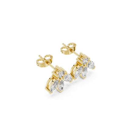 MRQ / Round Cut Diamond Yellow Gold 14 K White Earring For Wommen |pure carat