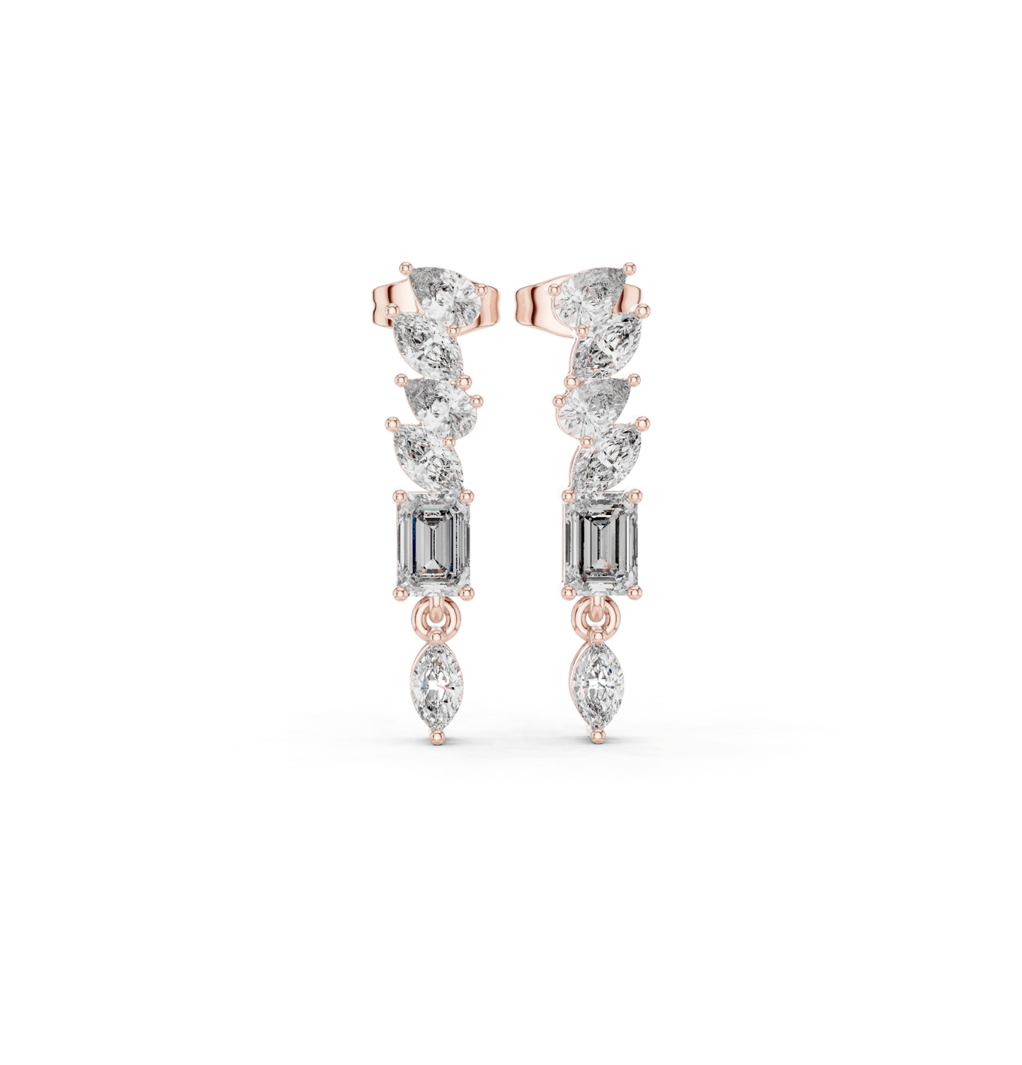 Emerald/MRQ/PRS Cut Diamond Rose Gold 14 K Earring For Wommen |pure carat