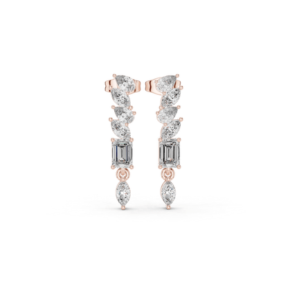 Emerald/MRQ/PRS Cut Diamond Rose Gold 14 K Earring For Wommen |pure carat