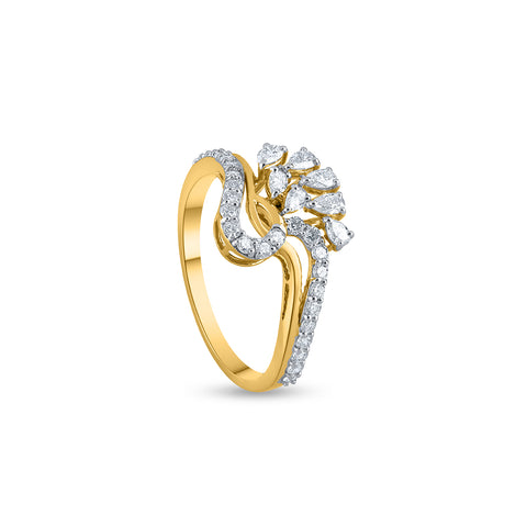 18K yellow gold multi-cut diamond wrap ring.