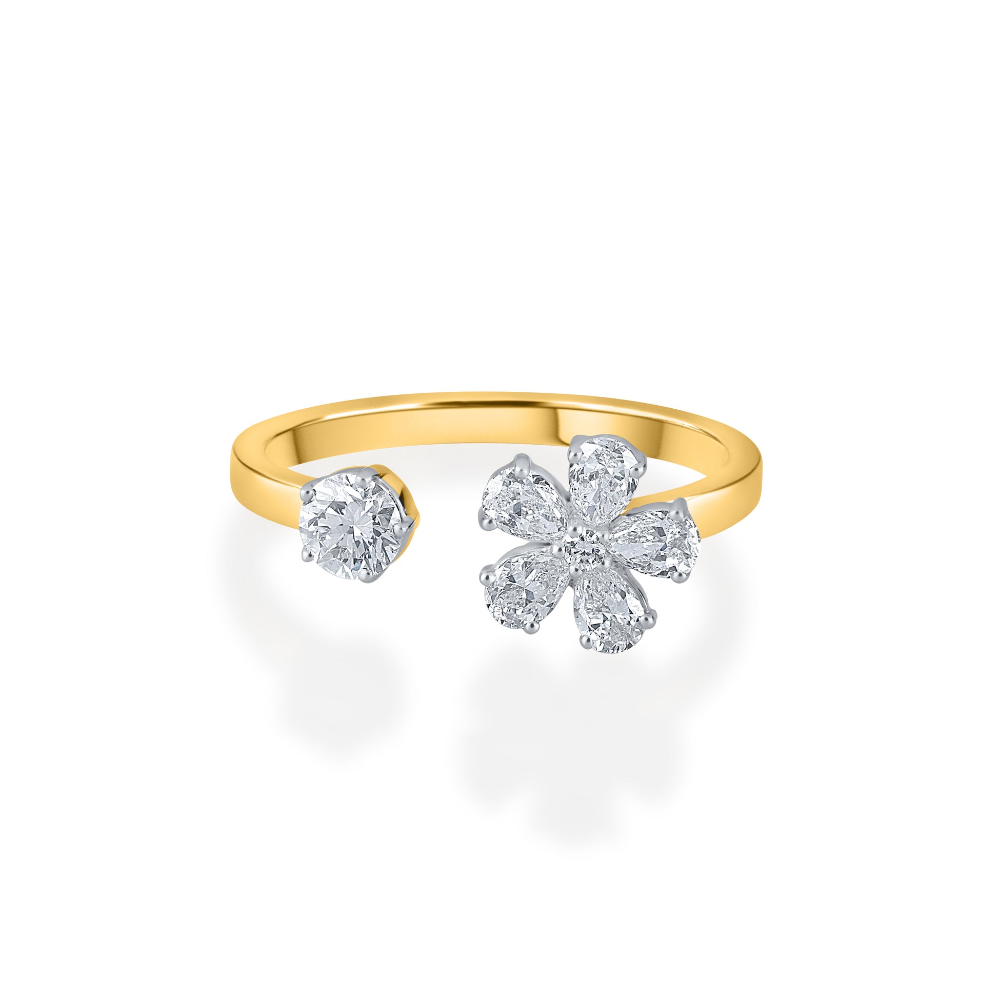 PureCarat Rings Open Floral Geometric Minimalistic Multi Stone Ring.