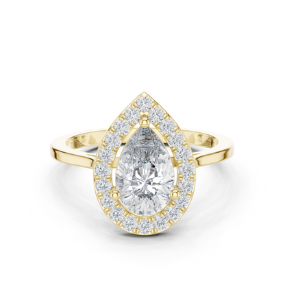 Purecarat Yellow Gold Pear Cut Diamond Halo Engagement Ring 

