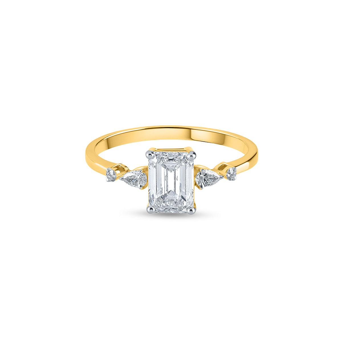 Purecarat Emerald Cut Diamond Engagement Ring - Gold & Pear Sides