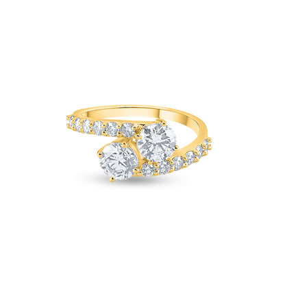  Purecarat Gold Diamond Bypass Ring with Two Main Stones