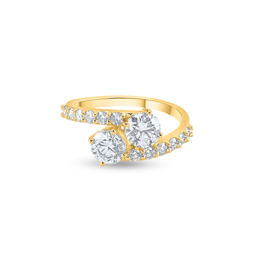  Purecarat Gold Diamond Bypass Ring with Two Main Stones