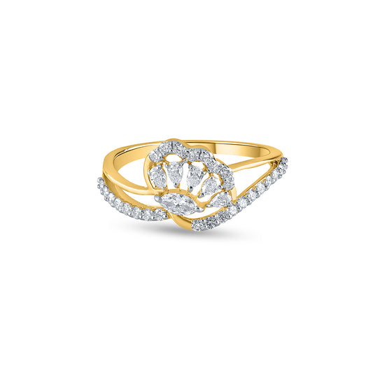 Purecarat Gold Diamond Cluster Ring with Pear and Round Diamonds 
