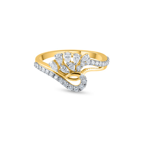 18K yellow gold multi-cut diamond wrap ring.