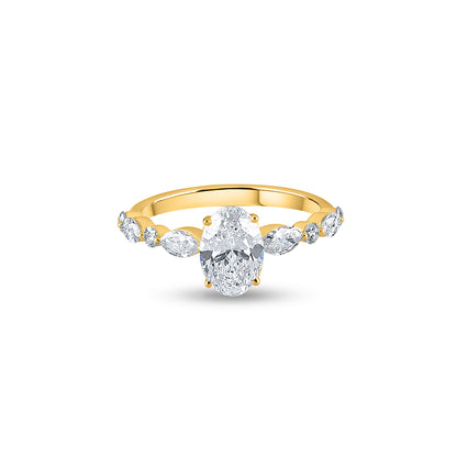 Purecarat Oval Lab Grown Diamond Yellow Gold Engagement Ring with Side Stones