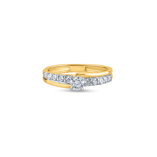  Purecarat Round Diamond Engagement Ring with Pave Yellow Gold Band | Solitaire with Accents Ring