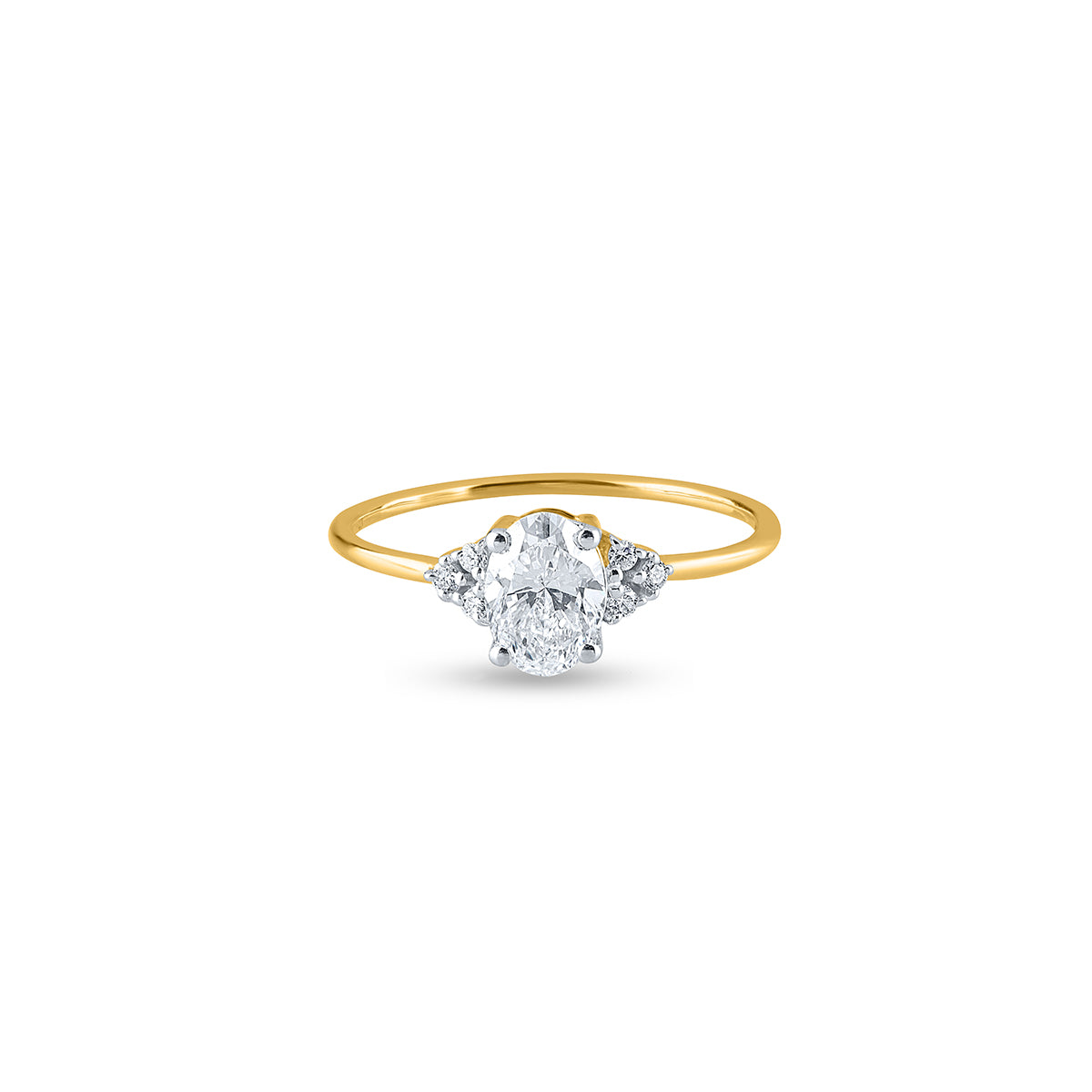 Purecarat Classic Yellow Gold Oval & Pear Trilogy Diamond Ring | Three Stone Engagement Ring