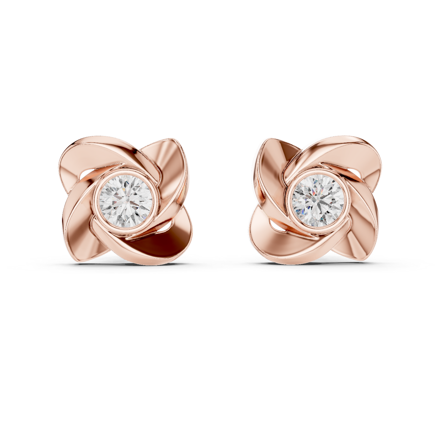 Rose Gold Floral Diamond Stud Earrings – Elegant Petal Design