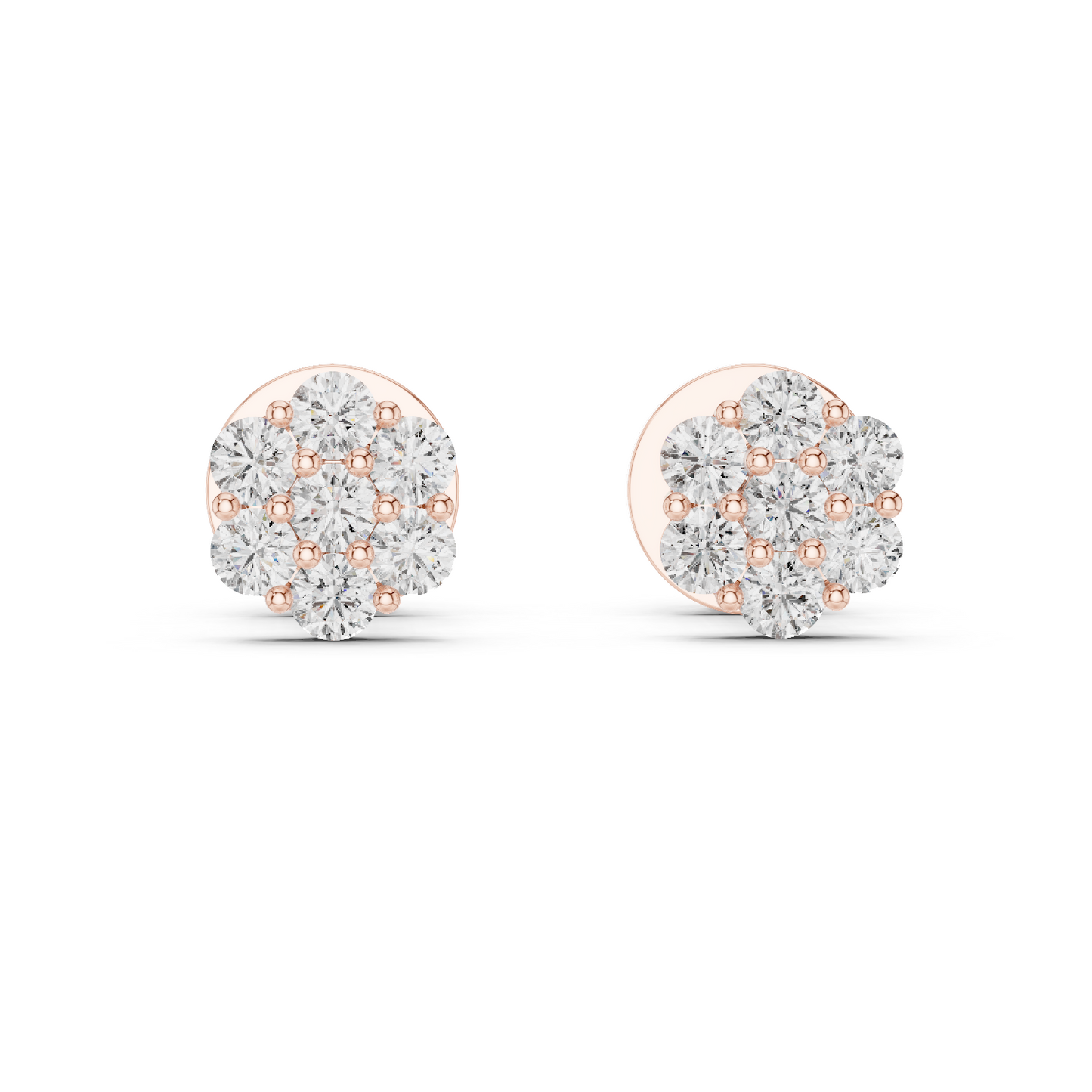 Floral Diamond Cluster Stud Earrings in 14K Rose Gold