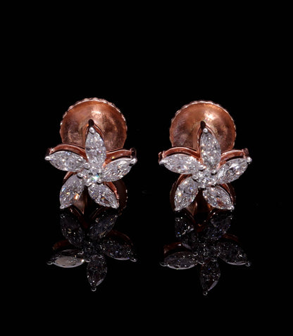 9Kt Rose Gold Marquise & Round Cut Lab-Grown Diamond Earring for Women Anniversary Gift Pure Carat