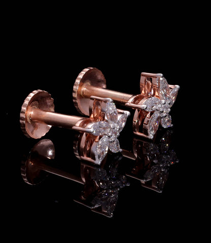 9Kt Rose Gold Marquise & Round Cut Lab-Grown Diamond Earring for Women Anniversary Gift Pure Carat