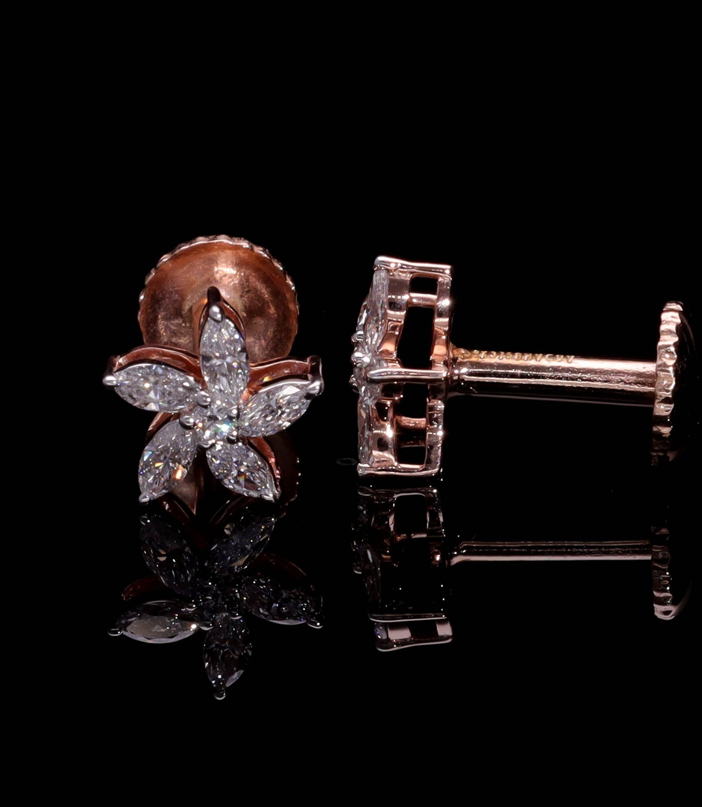 9Kt Rose Gold Marquise & Round Cut Lab-Grown Diamond Earring for Women Anniversary Gift Pure Carat