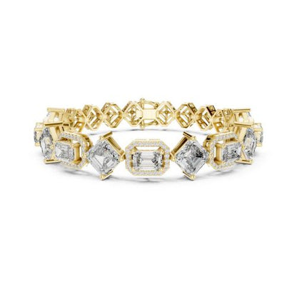 14k White Gold Emerald/Emerald/Round Lab-Grown Diamond Bridal Bracelet for Women | Pure Carat