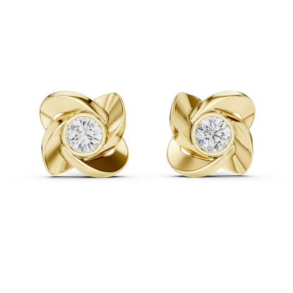 Rose Gold Floral Diamond Stud Earrings – Elegant Petal Design