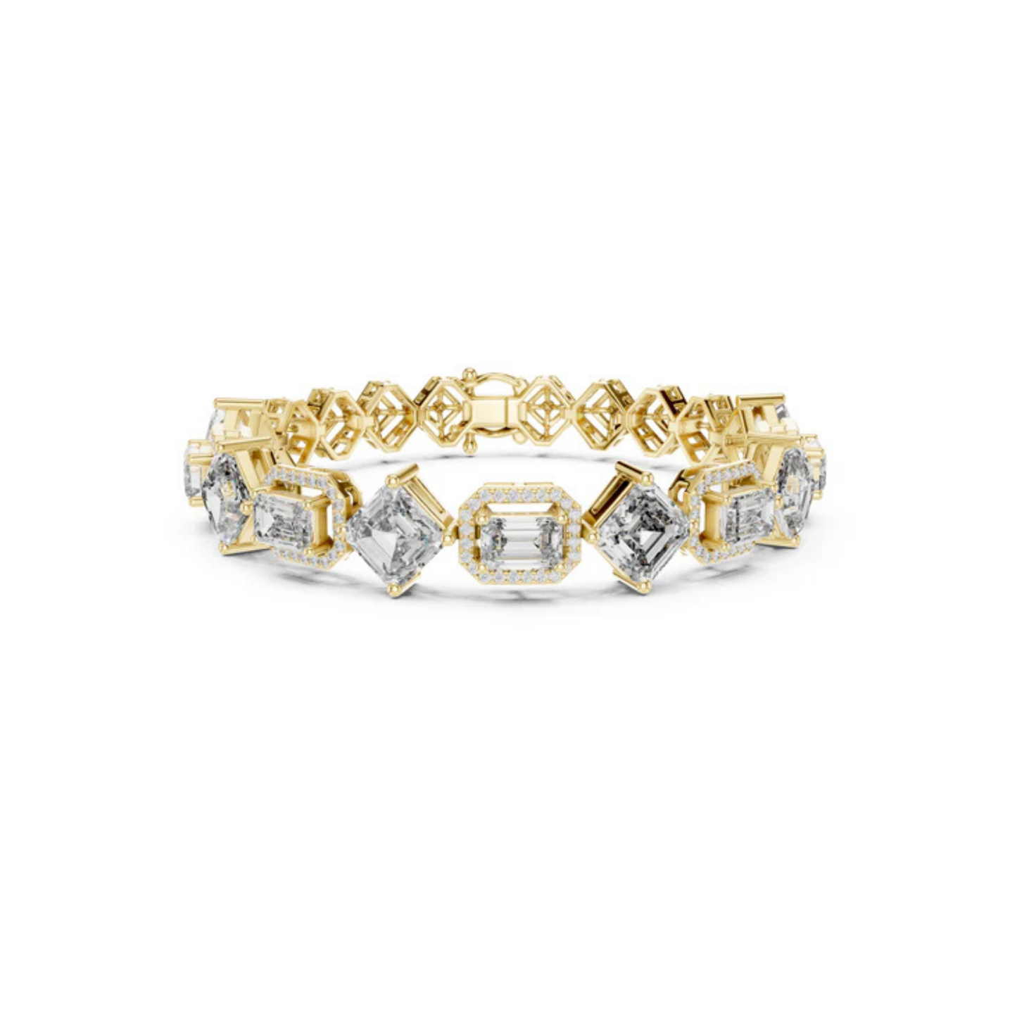 18K White Gold Emerald & Round Lab-Grown Diamond Bracelet for Women - Pure Carat