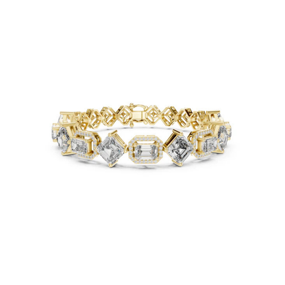 18K White Gold Emerald & Round Lab-Grown Diamond Bracelet for Women - Pure Carat