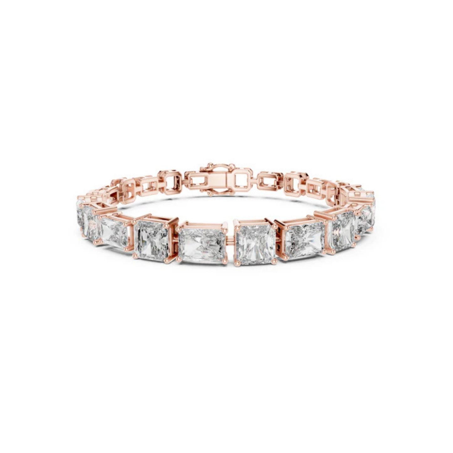 Pure Carat 14K Rose Gold Lab-Grown Radiant / Emerald Diamond Bracelet for Women