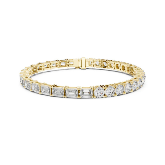 18k Yellow Gold Emerald/Round Lab-Grown Diamond Everyday Wear Bracelet | Pure Carat