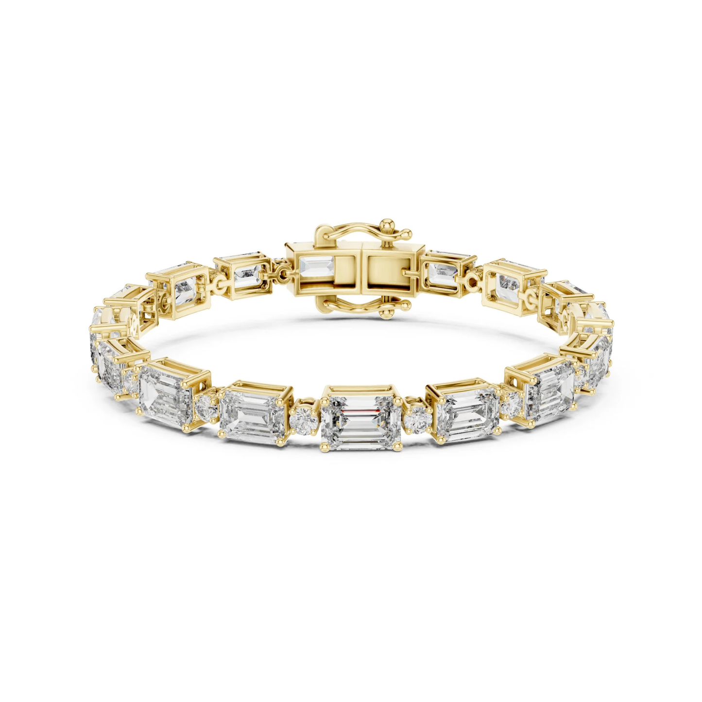 14k Rose Gold Emerald/Round Lab-Grown Diamond Engagement Bracelet | Pure Carat