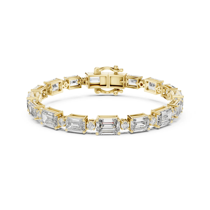 14k Rose Gold Emerald/Round Lab-Grown Diamond Engagement Bracelet | Pure Carat