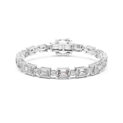 14k Rose Gold Emerald/Round Lab-Grown Diamond Engagement Bracelet | Pure Carat