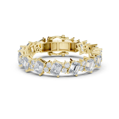 18k White Gold Emerald/Round Lab-Grown Diamond Engagement Bracelet for Women | Pure Carat