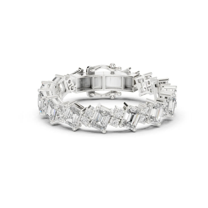 18k White Gold Emerald/Round Lab-Grown Diamond Engagement Bracelet for Women | Pure Carat