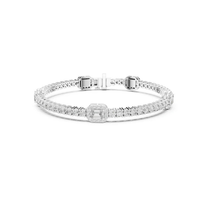 14k Yellow Gold Emerald/Round Lab-Grown Diamond Party Wear Bracelet | Pure Carat