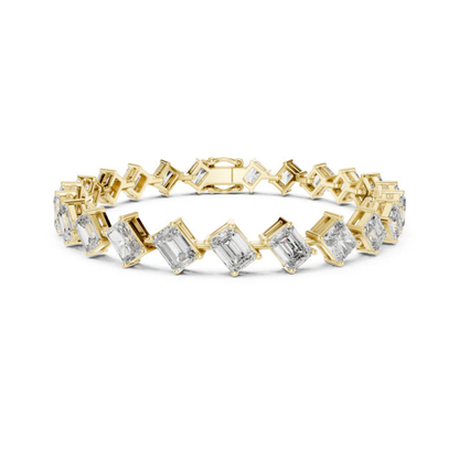 18k Yellow Gold Emerald/Radiant Lab-Grown Diamond Anniversary Bracelet for Women | Pure Carat