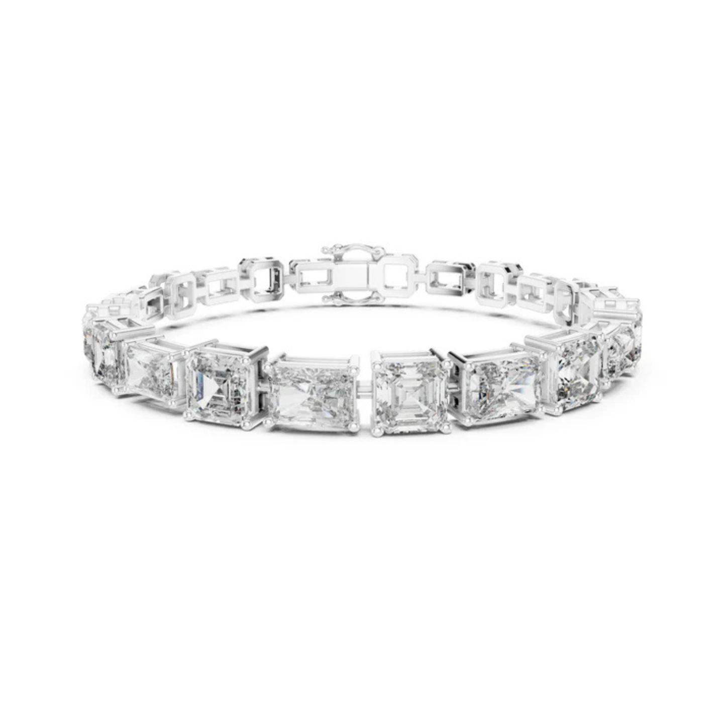 18k White Gold Radiant/Emerald Lab-Grown Diamond Office Wear Bracelet | Pure Carat