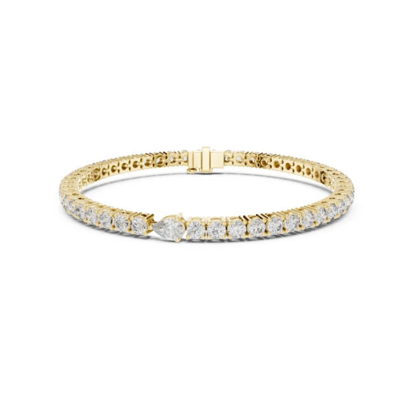 18k Yellow Gold Pear/Round Lab-Grown Diamond Engagement Bracelet for Women | Pure Carat