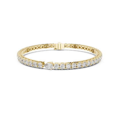 18k Yellow Gold Pear/Round Lab-Grown Diamond Engagement Bracelet for Women | Pure Carat