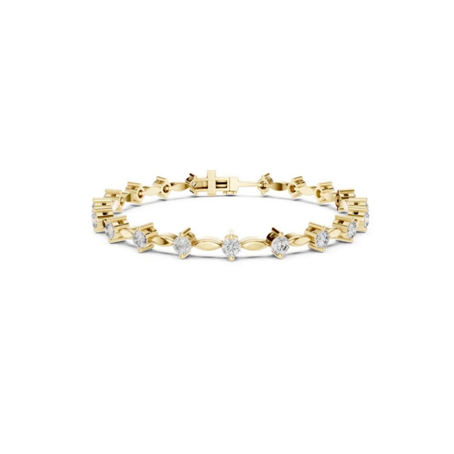 18k Yellow Gold Round Lab-Grown Diamond Party Wear Bracelet for Women | Pure Carat