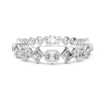 14k White Gold Emerald/Emerald/Round Lab-Grown Diamond Bridal Bracelet for Women | Pure Carat