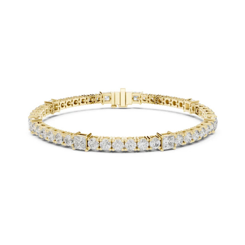 18k Yellow Gold Princess /Round Lab-Grown Diamond Engagement Bracelet for Women | Pure Carat