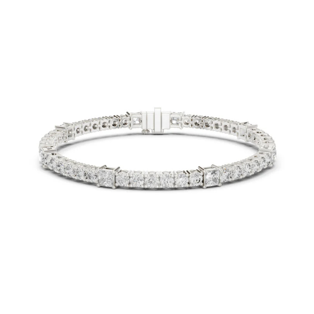 18k Yellow Gold Princess /Round Lab-Grown Diamond Engagement Bracelet for Women | Pure Carat
