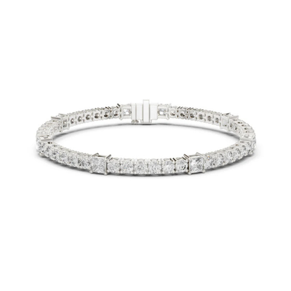 18k Yellow Gold Princess /Round Lab-Grown Diamond Engagement Bracelet for Women | Pure Carat