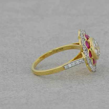 Purecarat 18K Yellow Gold & Platinum Ruby Diamond Flower Ring