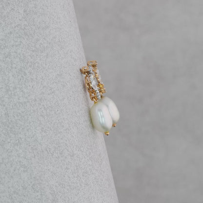 Round & Marquise Cut Diamond With Pear Drop Pearl Earrings.