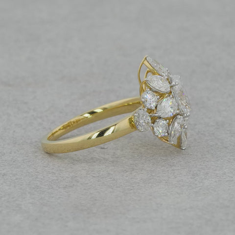 14 Sunburst or Floral Cluster Diamond Ring.