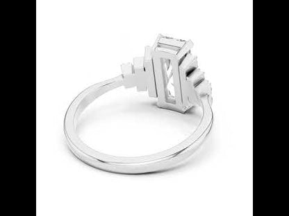 18K White Gold Emerald & Round Lab-Grown Diamond Engagement Ring for Women | Pure Carat