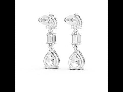 18K White Gold Pear & Emerald Lab-Grown Diamond Earrings for Women | Office Wear | Pure Carat