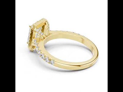 Emerald & Round Diamond Engagement Ring in 18K White Gold – Pure Carat