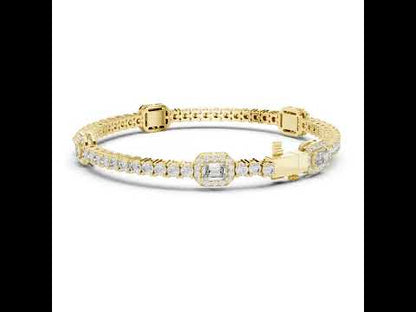 14k Yellow Gold Emerald/Round Lab-Grown Diamond Party Wear Bracelet | Pure Carat